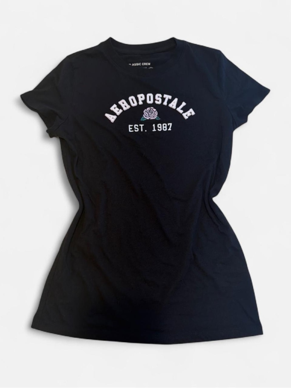 Aeropostale Navy Short Sleeve Tee with Rose Logo